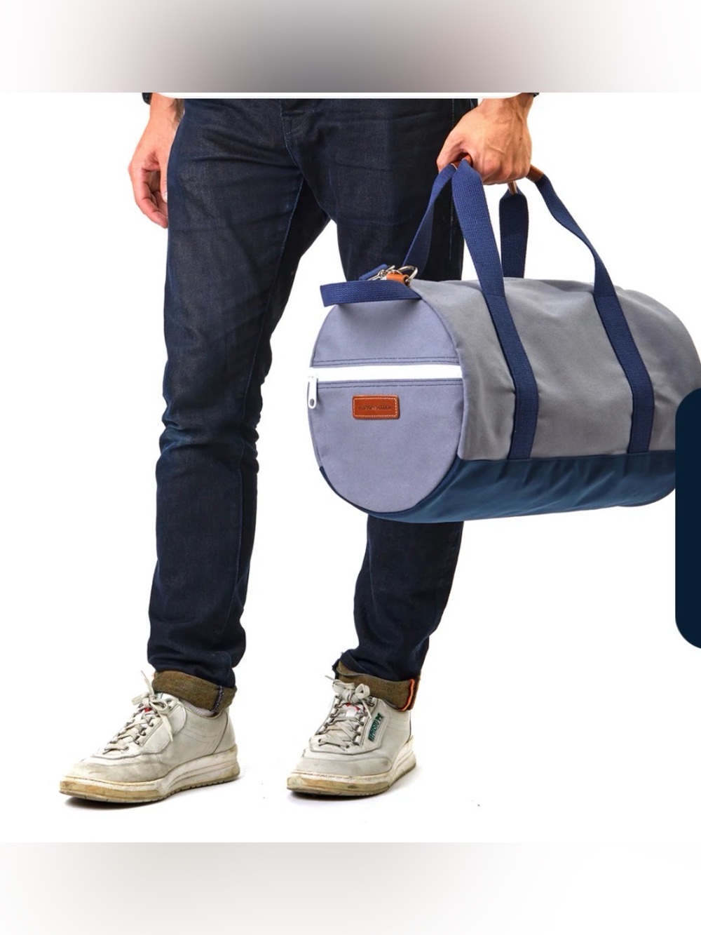 Hudson Sutler Medium Chatham Duffle Bag Grey And Navy Canvas NWOT
